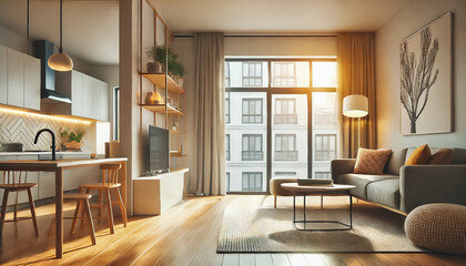 A modern 1+1 apartment design ideal for singles and young professionals, combining functionality and aesthetic simplicity.