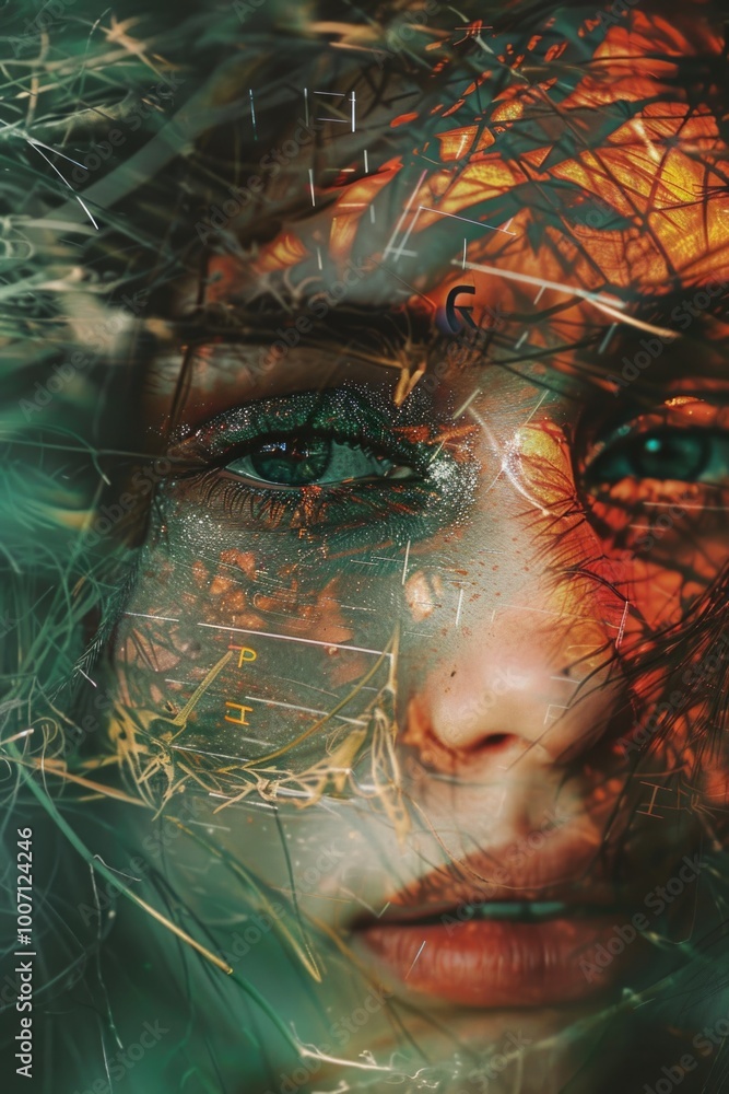 Aufkleber a close-up shot of a woman's face with a tree visible in the background, suitable for use in editori
