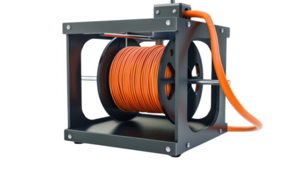 
3D printer with spool of filament on white background