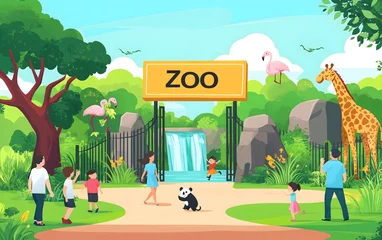 Keuken achterwand Dierentuin A cartoon zoo entrance with the words Zoo Animal and Adventure Concept  © ammad