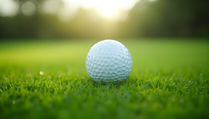 Obraz premium Close-up view of white golf ball on green grass