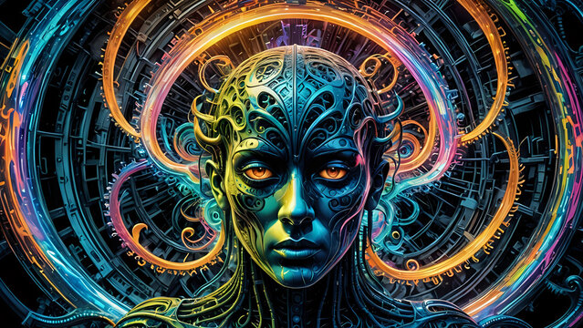 Abstraktion Neon-Gedanken 16х9. Hintergrund f&uuml;r das Design 3.