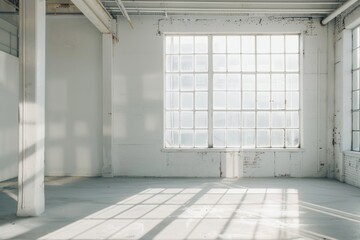 A simple interior shot of an empty room featuring a large window and a fire hydrant