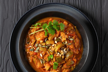 healthy zucchini stew in tomato sauce, top view