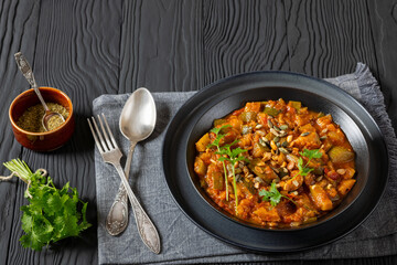 healthy zucchini stew in tomato sauce, top view