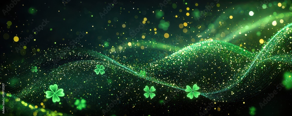 Aufkleber st. patrick's day background with glowing green shamrocks and sparkling lights creating a festive an