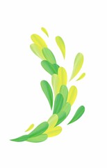 Flow of green watercolor drops  on white background