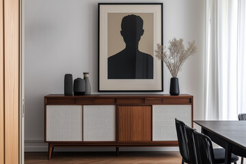 Modern Sideboard with Wooden Panels and Dining Set