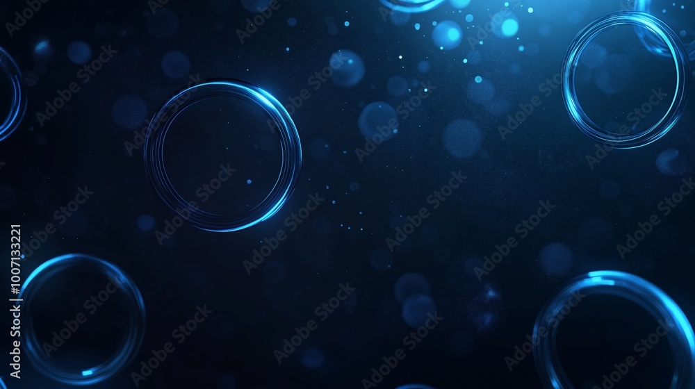 Wall mural blue neon light circle glow dark background