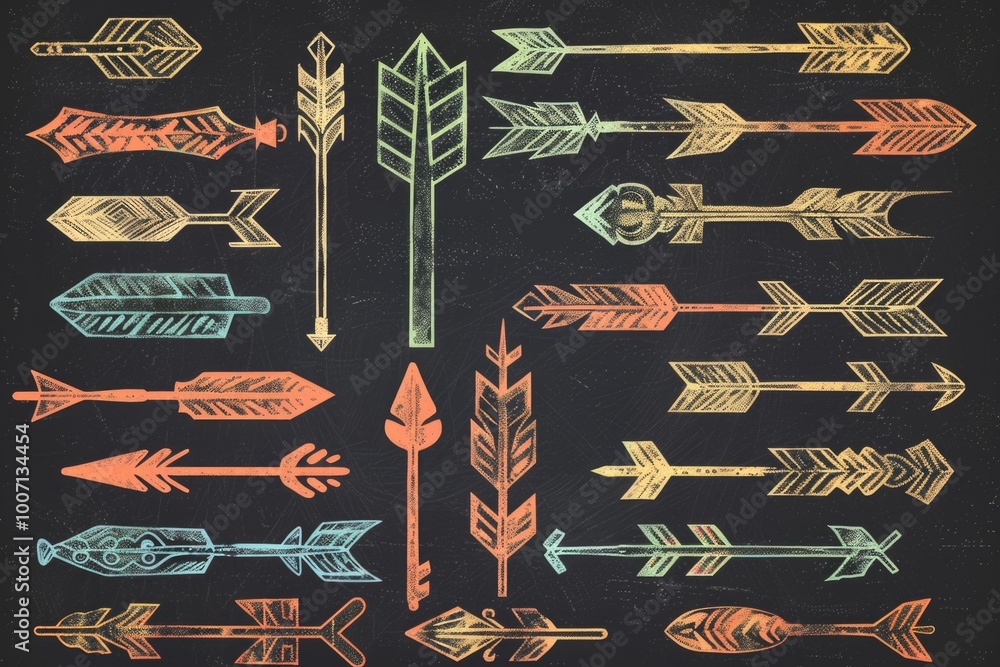 Poster arrows drawn in chalk on a blackboard, often used to teach or explain concepts