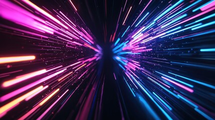 Colorful light streaks creating a dynamic, futuristic background.