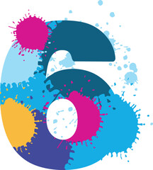Artistic paint drops on creative number six shape