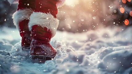 Santa s enchanted footprints in fresh snow amidst falling snowflakes and christmas magic