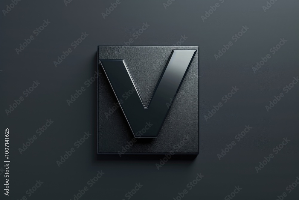 Poster a simple yet distinctive symbol featuring a black square with the letter v prominently displayed