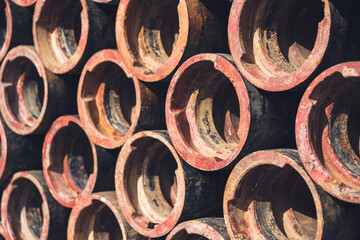 many pipes lie on top of each other
