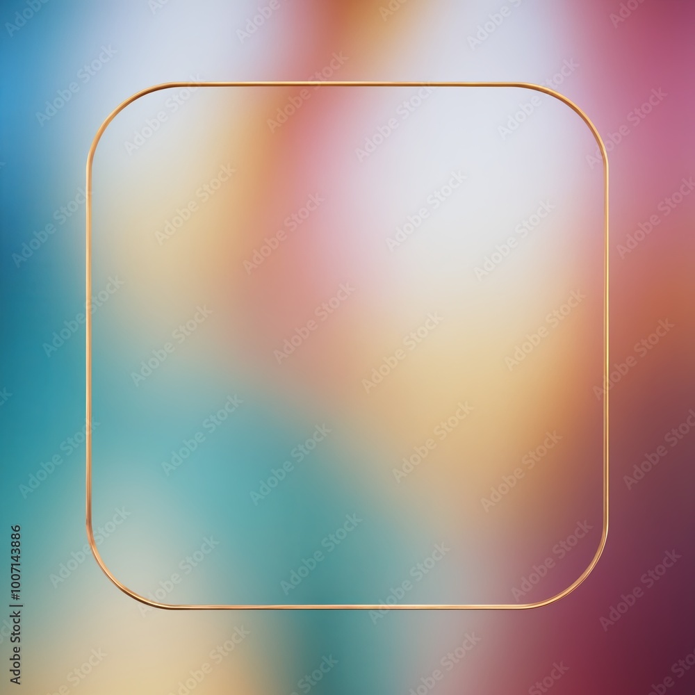 Poster minimalistic, abstract illustration featuring a thin golden frame with rounded edges against a soft,
