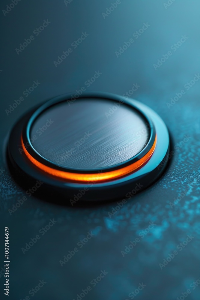 Poster a close-up view of a button on a table, providing detailed texture and design