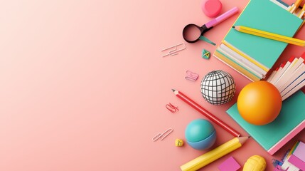 Colorful education flyer layout with vibrant graphics, books, and school supplies, promoting academic programs and learning opportunities.