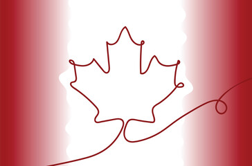  Canadian flag art background with maple leaf. Simple vector web banner. One continuous line drawing. abstract modern Canada flag, holiday, patriotism. Canada Day .national flag vector illustration