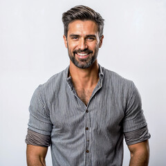 Fototapeta premium A handsome man wearing shirt and smiling isolated over white background