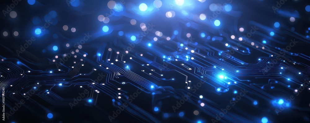 Aufkleber abstract graphic of a blue circuit board illuminated with bright lights, symbolizing advanced techno