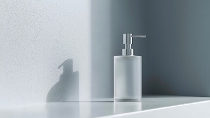 Obraz premium A minimalist soap dispenser crafted from frosted glass and brushed steel, combining elegance and functionality. This sleek design enhances any bathroom or kitchen decor with its modern aesthetic