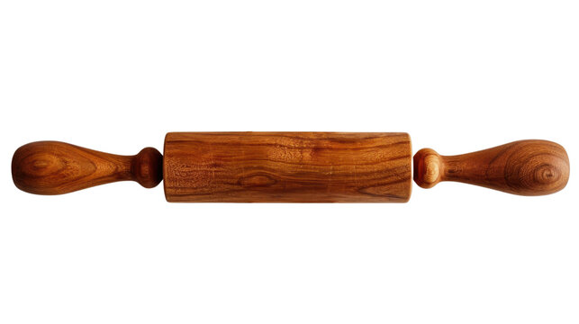 Wooden rolling pin, wood roller, kitchen tool, utensil isolated on white background