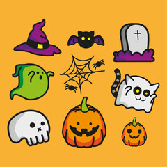 stickers halloween, fantasma, gato, noche, calabaza, calavera, arañas, halloween, murcielago