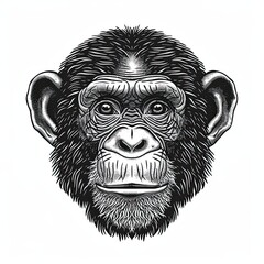 Obraz premium Close-up of a monkey's face. Animalism. Imitation sketch print in black and white coloring. Illustration for cover, card, postcard, interior design, decor or print.