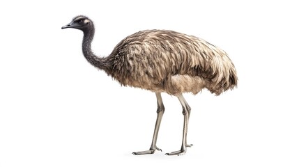 Obraz premium Emu Bird on White Background, Photo Realistic, Wallpaper, Cover and Screen for Smartphone, PC, Laptop, 9:16 and 16:9 Format