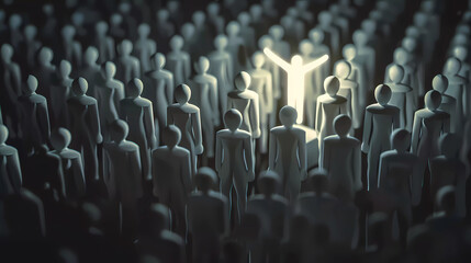 Obraz premium puppet people metaphor for individuality and standing out in a crowd.