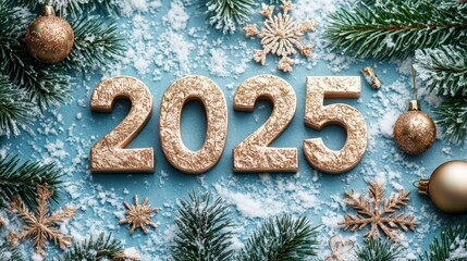 New Year postcard with "2025" placed in the upper right corner, leaving ample clean copy space