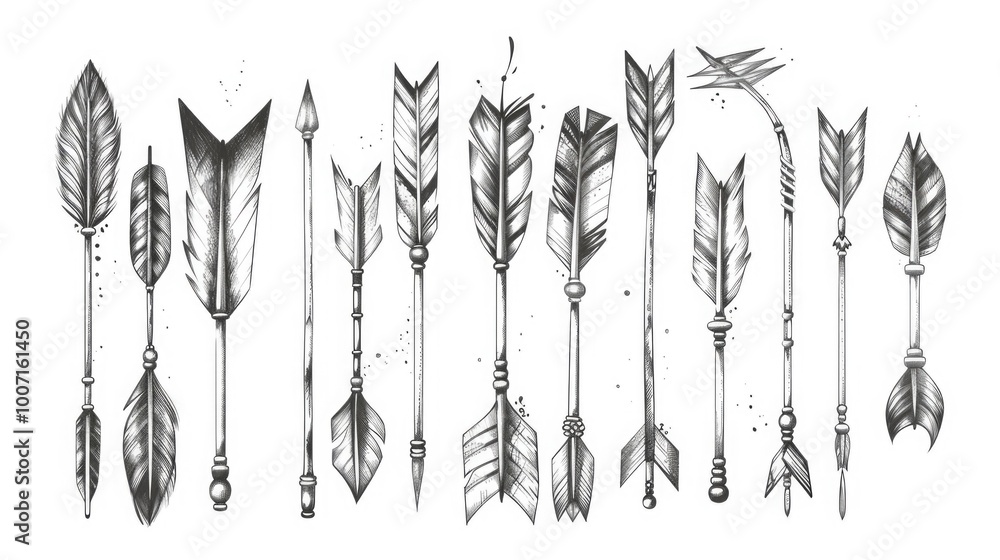 Poster a group of arrows standing together in a row, ideal for use as a design element or symbol
