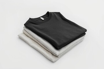 A stack of three black and white t-shirts, a simple yet versatile graphic prop