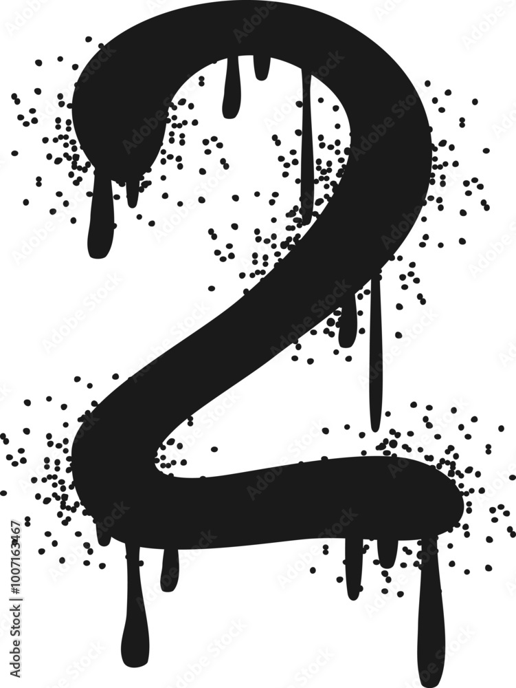 Poster two number with dripping black paint. font shape design