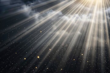 A bright sunny day with sunlight shining through white and fluffy clouds