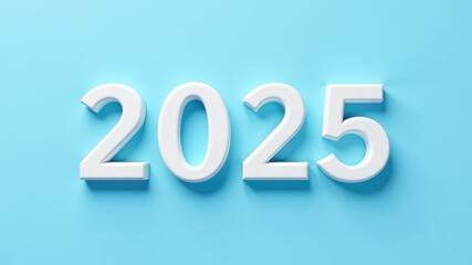 2025 in white 3D numbers on light blue background with copy space

