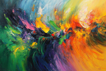 Vibrant abstract colorful oil paint strokes with bold texture and dynamic movement in red, yellow, blue, and orange colors for artistic backgrounds