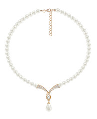 pearl necklace with pearl pendant on isolated background
