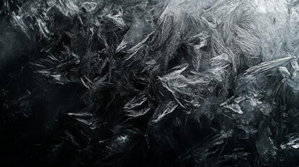 Frozen pattern on winter glass. Blue ice frost background, texture blue wallpaper. Crystals of snow on window surface. Screen overlay abstract design