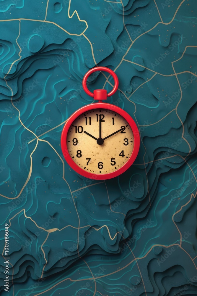 Poster a red clock sits atop a map, providing a unique visual element for your project