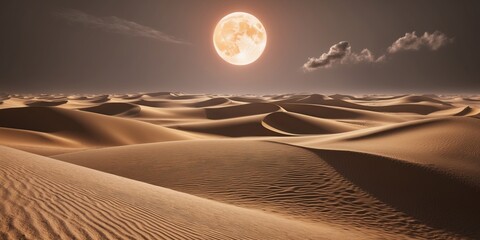 Beautiful landscape of desert sand stretching out with the moon in the background.