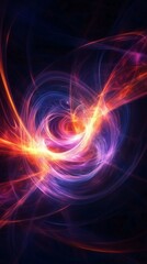 Obraz premium Abstract glowing shapes dynamic vortex dark void vibrant energy modern art influence high-definition. AI generated