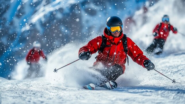 Winter Ski Resort high quality photo. Mountains and forest trees, vail snowy landscape. Family holidays vacation background.