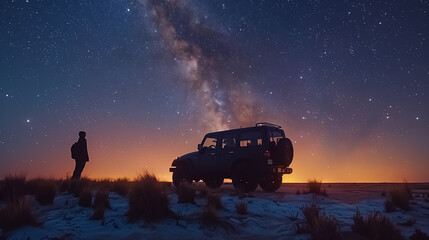 Fototapeta premium Milky way galaxy at night, camping and hiking at starry night