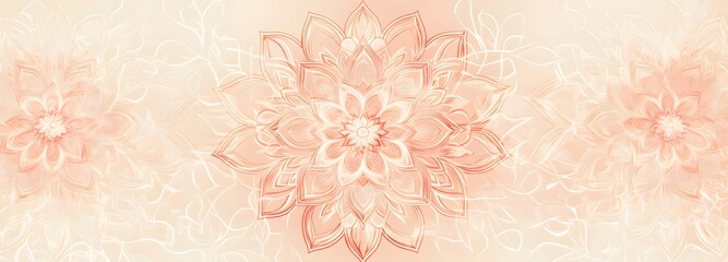 A series of three identical floral patterns arranged in a horizontal line against a soft, peach-colored background.