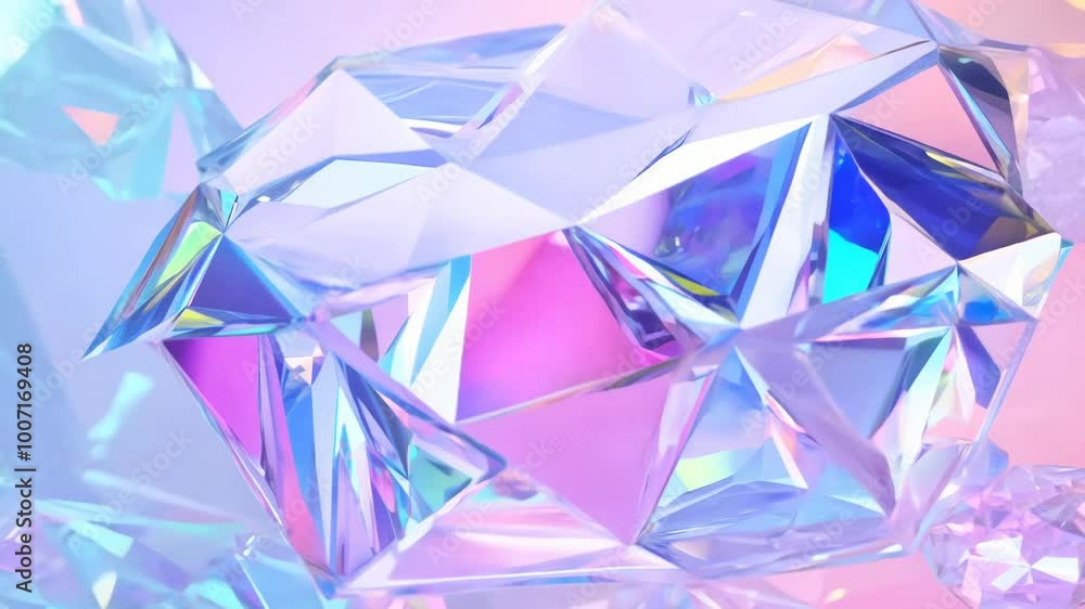 Aufkleber abstract holographic crystal shapes in motion on iridiscent violet background