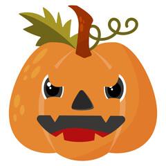 Angry halloween pumpkin. Vector illustration. Cute character,  celebration symbol, mysterious design
