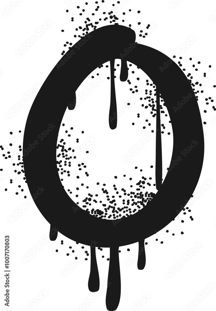 Poster zero number in dripping graffiti style. street style font