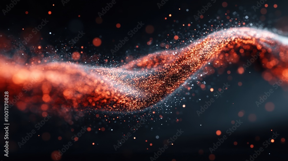 Aufkleber a mesmerizing abstract image depicting a wave-like formation of glowing orange particles set against